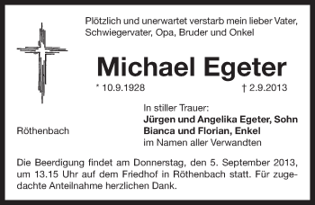 Traueranzeige von Michael Egeter von Pegnitz-Zeitung